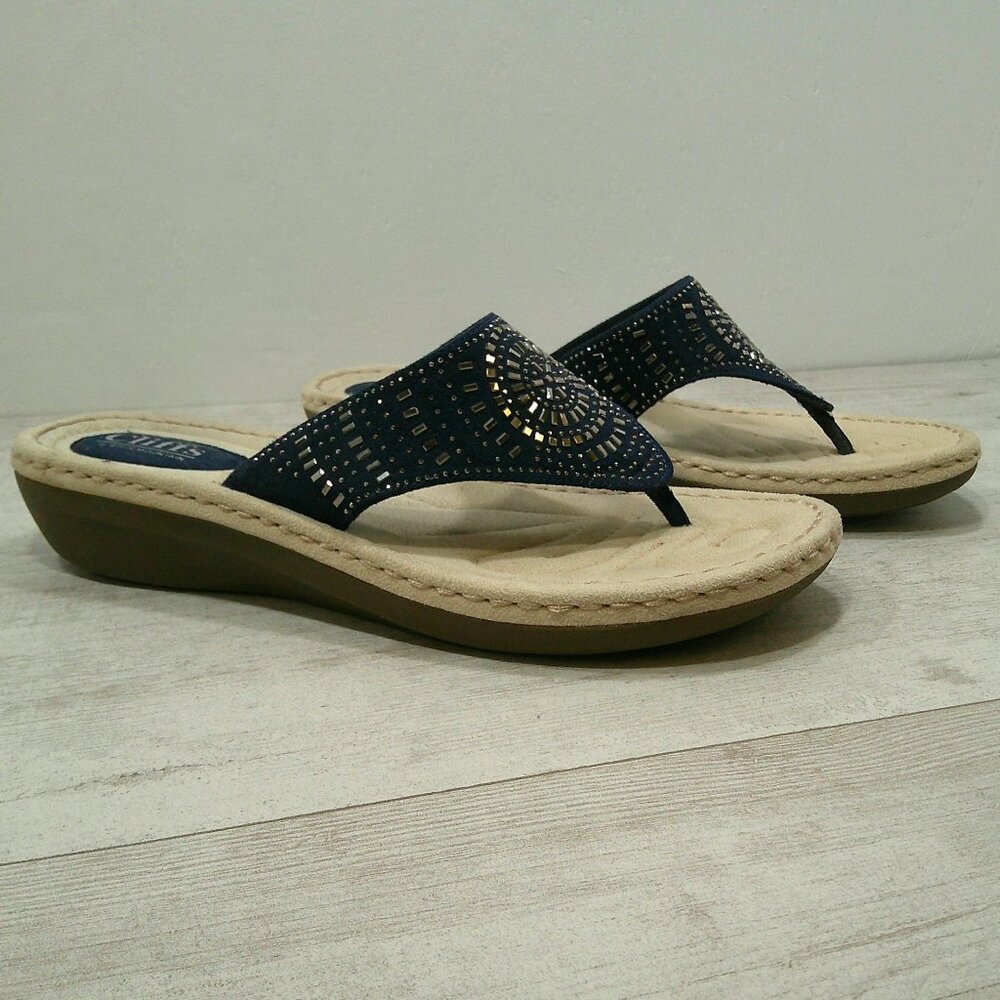CLIFFS BY WHITE MOUNTAIN Navy Women's Cienna Mini Wedge Flip Flop Sandal Size 11 - Picture 8 of 11